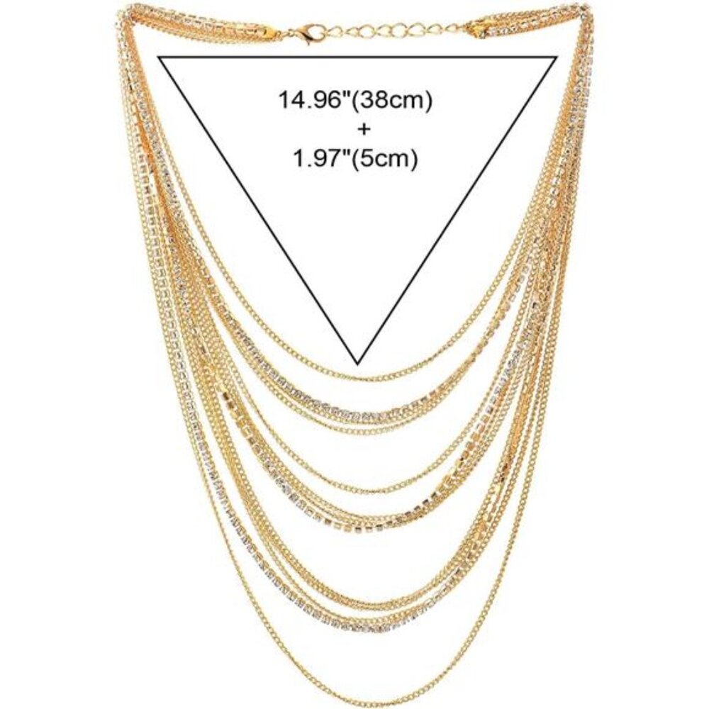 Multi-Strand Chains Statement Collar Necklace Wit… - image 3